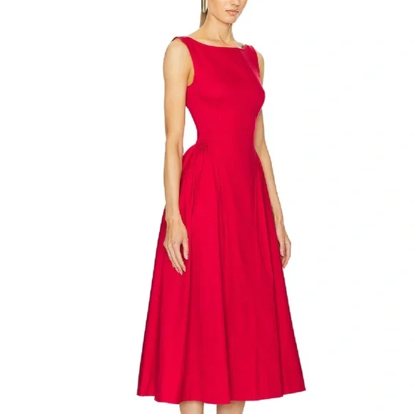 NWT Helsa Stretch Cotton Sateen Midi Dress - Red Lipstick - Picture 9 of 10